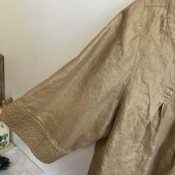 SPIEGEL Linen Cropped Jacket Linen Bolero Metallic Gold Women’s Plus Size 16 1X - Picture 8 of 16
